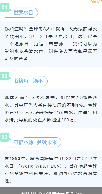 2026世界水日公众号排版素材大全|样式模板一网打尽 6 样式ID:156948 世界水日段落正文简约蓝色样式