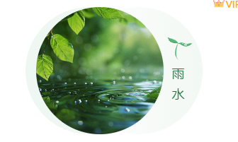 样式ID：109390 雨水简约清新二十四节气绿色底色圆图左右图文