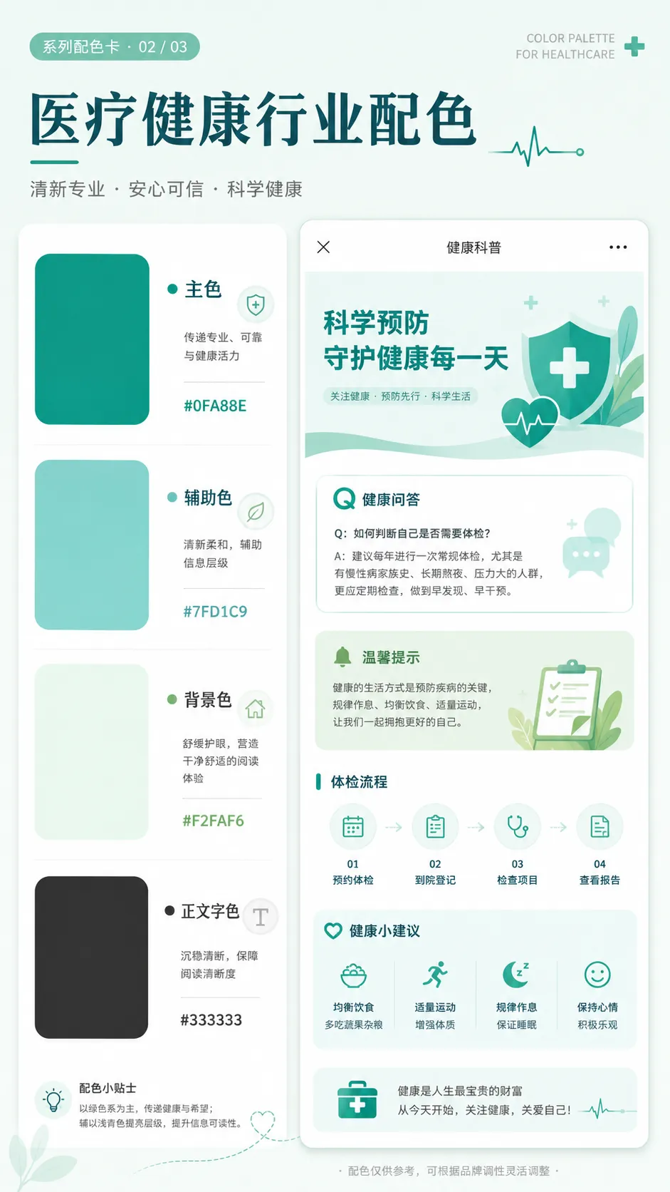 同样是做公众号,为什么别人配色看起来更高级? 10 医疗类配色关键词:干净,青绿色调色板