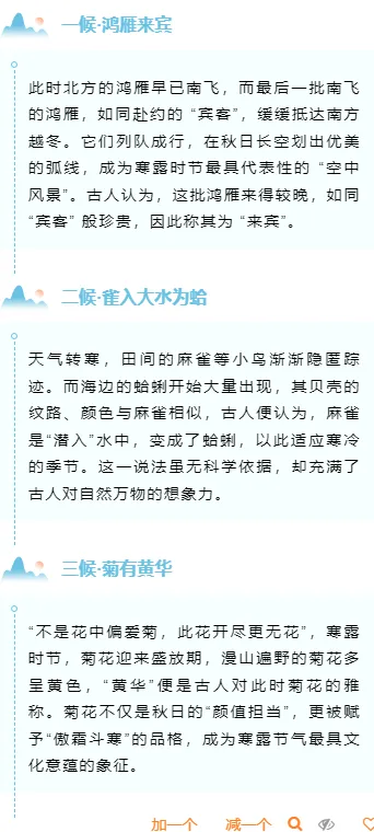 寒露养生公众号排版样式推荐,深秋科普这样排不显说教 8 样式ID:164883 寒露节气段落正文古风蓝色样式