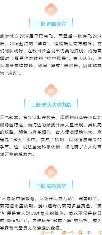 寒露养生公众号排版样式推荐,深秋科普这样排不显说教 10 样式ID:164885 寒露节气段落正文古风蓝色样式
